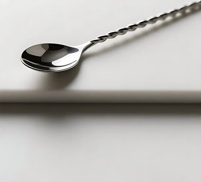 Long twisted bar spoon with reflective surface, bartender mixing tool