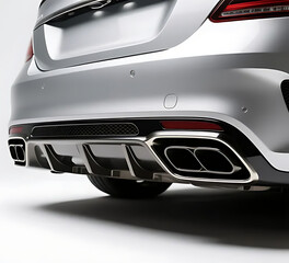 Rear car bumper with integrated diffuser, metallic texture detail