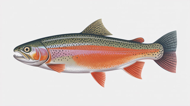 A vibrant rainbow trout swimming in clear, pristine water with a colorful body and fins.