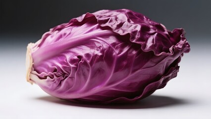 Fototapeta premium A vibrant, fresh red cabbage, showcasing its rich purple hue and crisp, layered leaves, presented against a neutral background