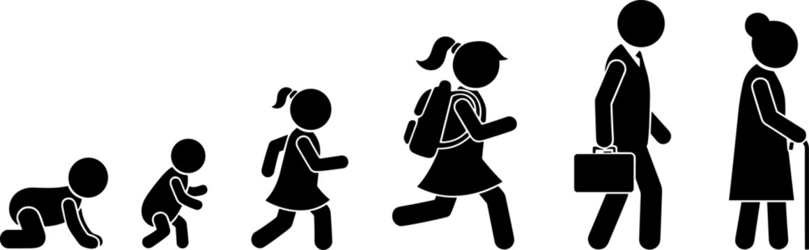 Human life stages silhouette set baby child student adult professional elderly aging concept illustration isolated growth timeline graphic