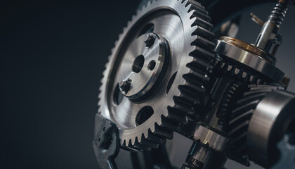 High Quality Industrial Metal Gears and Mechanical Engineering Concept on Dark Background
