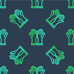Fototapeta premium Line Rubber gloves icon isolated seamless pattern on blue background. Latex hand protection sign. Housework cleaning equipment symbol. Vector