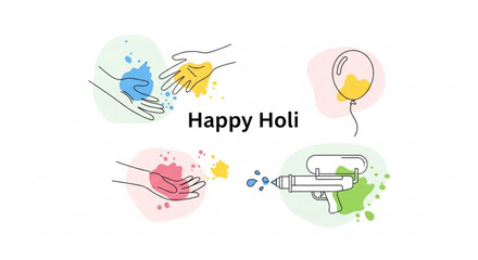Colorful holi celebration with hands and water gun
