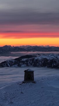 Sonnenuntergang Heukuppe - Rax - Hochsteiermark - &Ouml;sterreich - Winter - Hochnebel - Nebelmeer - Alpen