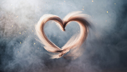 Abstract heart shape made of sand or smoke particles　砂や煙が舞いハートを描く幻想的な抽象背景　デジタルイラスト