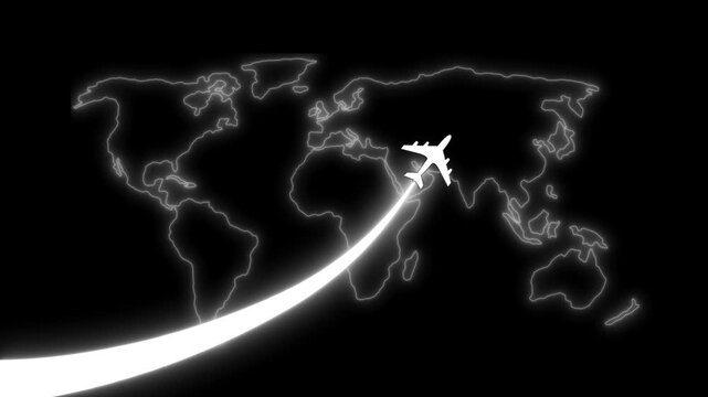 Airplane flying over a stylized world map animation