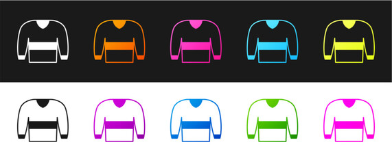 Set Sweater icon isolated on black and white background. Pullover icon. Sweatshirt sign. Vector