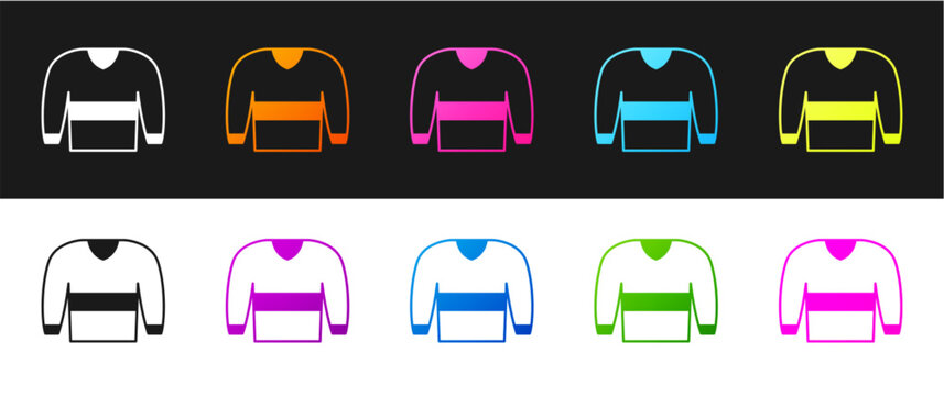 Set Sweater icon isolated on black and white background. Pullover icon. Sweatshirt sign. Vector