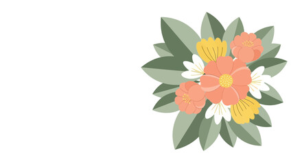 Watercolor Flower Illustration with Green Leaves.