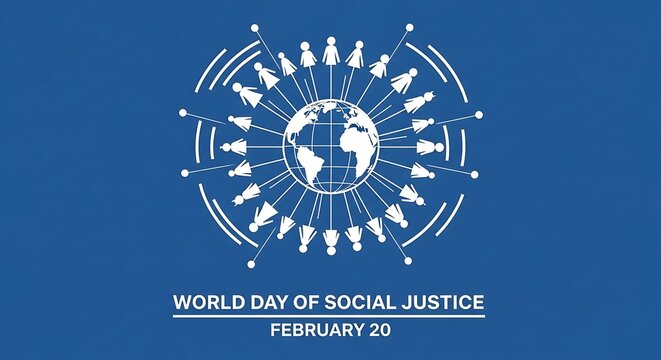 World day of social justice logo with globe and diverse people