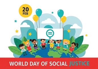 Fototapeta premium World day of social justice celebration with diverse group of people