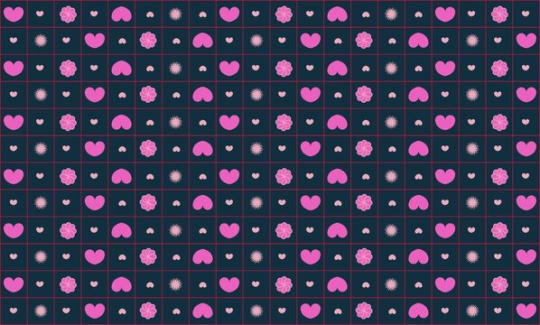 Heart pattern in grid layout, blue background, valentine-themed design