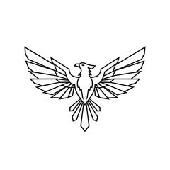 Obraz premium Geometric line art illustration of a majestic phoenix or eagle with outstretched wings, depicted in a minimalist black and white style.