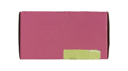 Pink cardboard box panel with green label area on white background