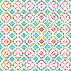 Fototapeta premium Peranakan Pattern Decorative Tile Background Set Seamless Geometric Floral Ornament