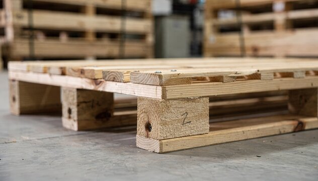 Closeup medium shot of crafting exportgrade wooden pallets highlighting precise shaping of skid blocks and stringers for secure shipping and stacking.