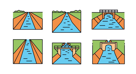 Irrigation Canal color line art flat design