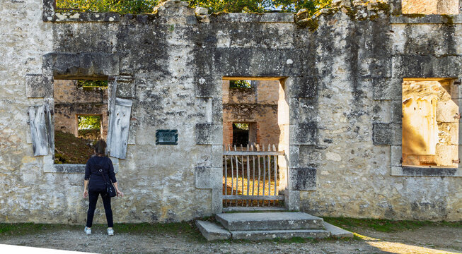 Remainings of destroyed and martyred village Oradour sur Glane in France, a massacre in june 1944 during the scecond world war.