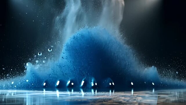 Blue Wave Liquid Art: High-Speed Photography of Dynamic Water Splash and Abstract Motion Graphics Elements