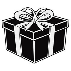 Obraz premium Gift Box with Ribbon Bow - Black Present for Celebration and Surprise