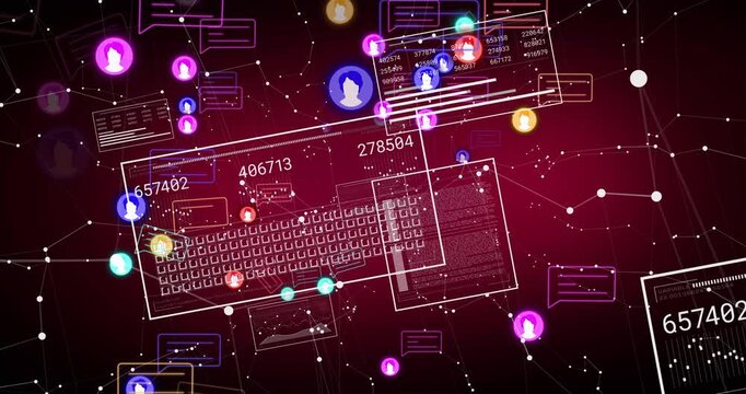 Keyboard appearing, avatars pulsing, moving links, updating counters and showing network activity