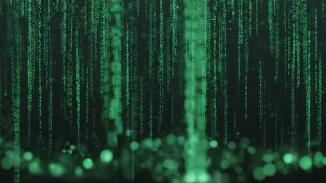 Digital Abstraction: A captivating display of neon green data streams against a dark backdrop, creating an immersive digital landscape that speaks to the world of technology and innovation. 