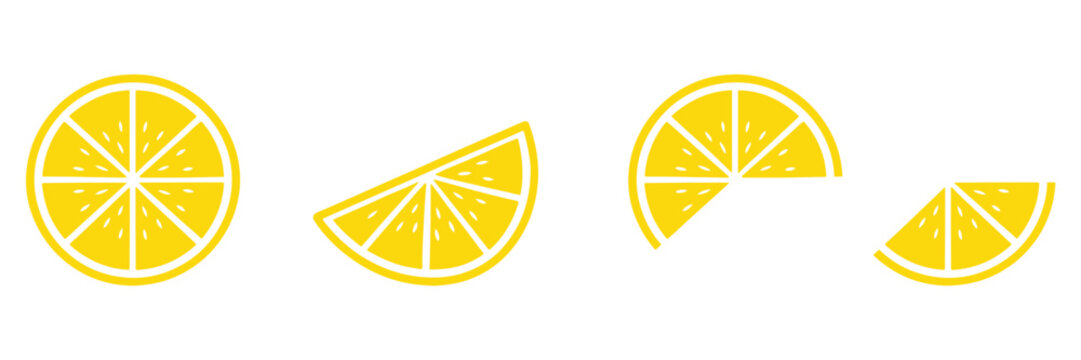 Lemon slice set, Lemon fruit icon, Vector lemon half cut logo, Yellow Lemon slice, vector illustration