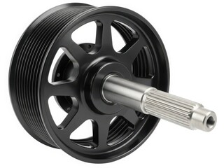 Obraz premium Black pulley wheel with metal shaft