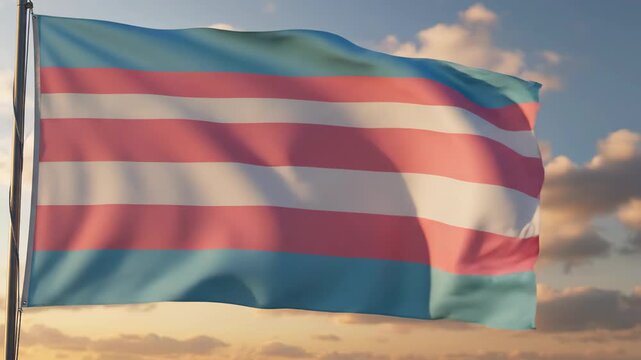 Transgender Pride Flag Waving on Flagpole at Sunset 4K Video