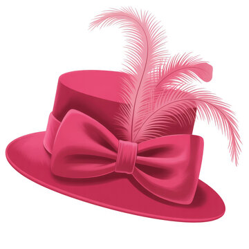 Pink hat with feathers and bow fashion isolated on a transparent background