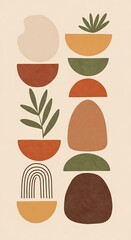 Bohemian-inspired organic arrangement with earthy tones and plants elements