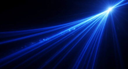 Bright light bursts in the dark, forming blue rays, creating a dynamic display of beams, representing guidance, innovation, and technological advancement