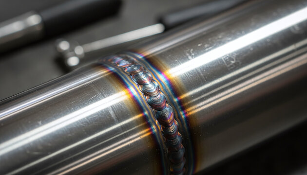 Perfect TIG weld bead on stainless steel with rainbow heat colors