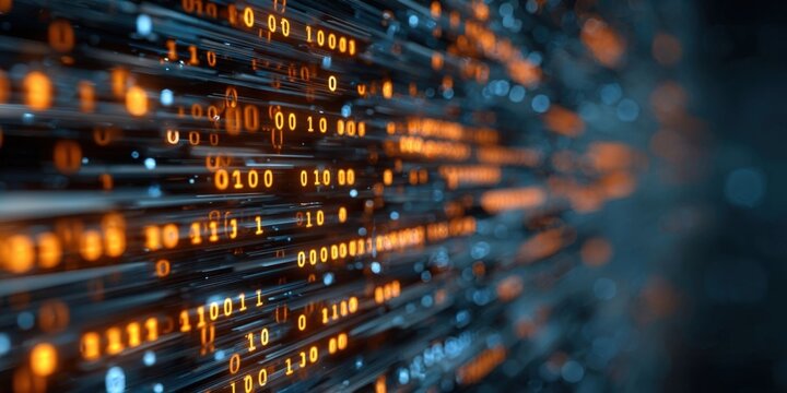 Futuristic 3D Illustration of Machine Code, Blockchain, and Data Networks