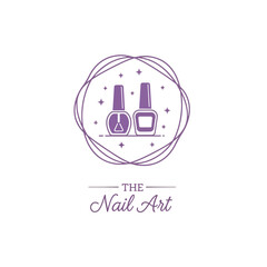Obraz premium Minimalist Nail Art Vector Emblem with Polish Bottles and Stars for Beauty Services