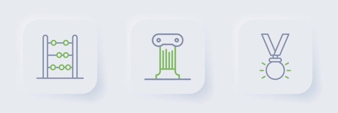 Set line Medal, Law pillar and Abacus icon. Vector