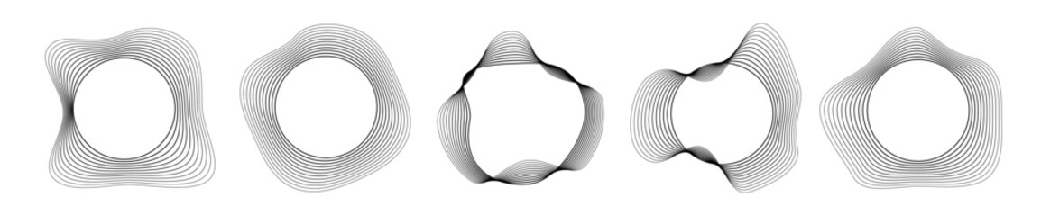 Fototapeta na wymiar Set of round curved sound waves with dynamic wavy stripes