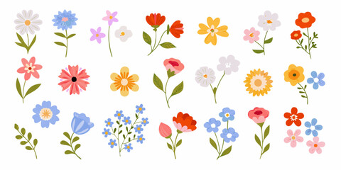 Fototapeta premium A colorful collection of cartoon flowers in various shapes and hues