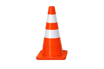 Orange traffic cone with white stripes directing vehicles, indicating warnings, caution, and road construction areas on transparent background