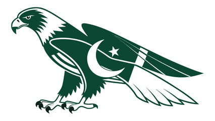 Obraz premium Pakistani Flag Inspired Falcon Flat Vector Illustration