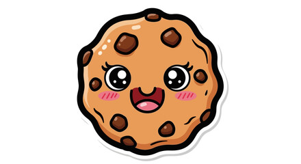 Cute cartoon chocolate chip cookie with smiling face