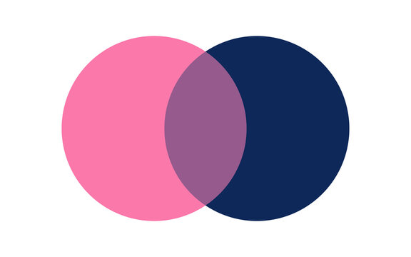 Venn Diagram. Pink & Navy. Two Colourful Circles Overlapping. Isolated on Transparent Background.