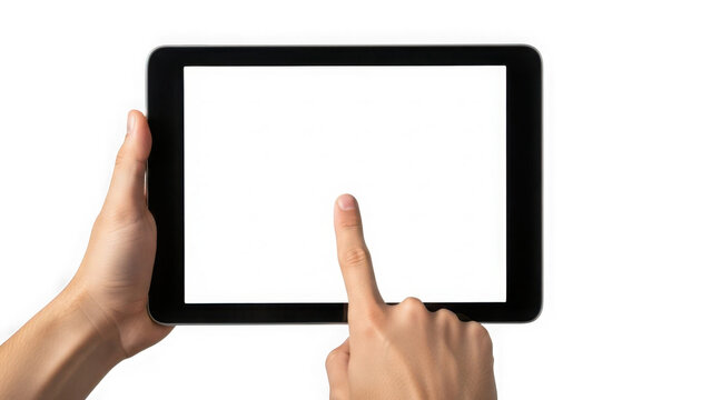 Hand interacting with tablet screen isolated on transparent background isolated on transparent background