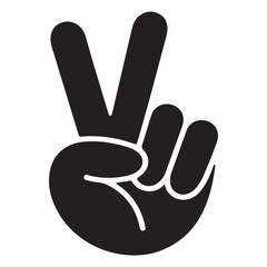 Fototapeta premium Peace sign hand gesture black silhouette vector illustration for victory symbol and positive communication icons for social media and sticker design elements for expressive human body language