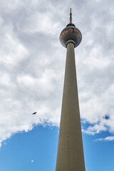 The concrete radio and television tower on a cloudy day in Berlin