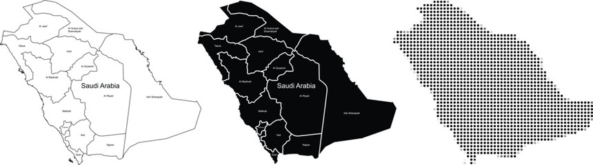 Saudi Arabia vector map with regions and outline black and white gray variations © vector touch
