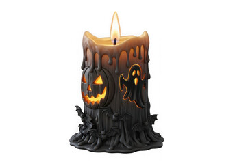 Eerie halloween candle with jack-o'-lantern design on black base