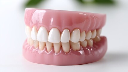 Fototapeta premium Realistic 3D printed model of a human jaw with a full dental arch for orthodontic and prosthodontic study