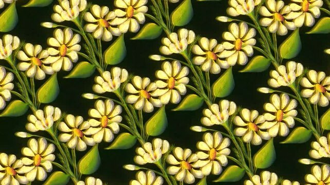 Seamless pattern of white daisy flowers on dark green background